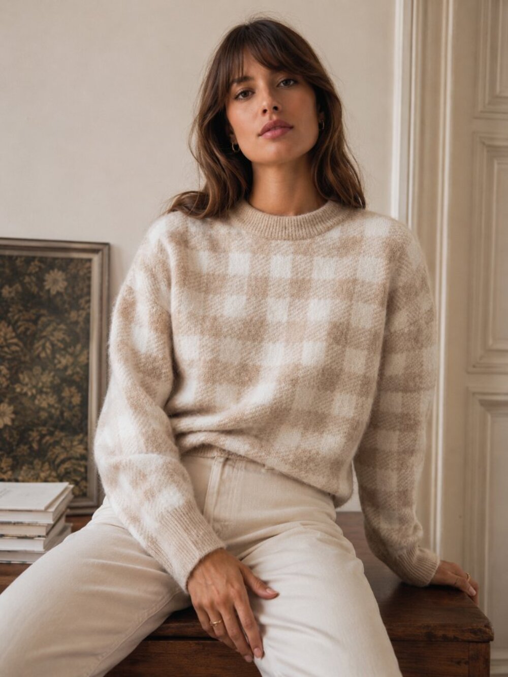 NWT Sézane Becky Jumper Gingham Baby Alpaca Sweater Small